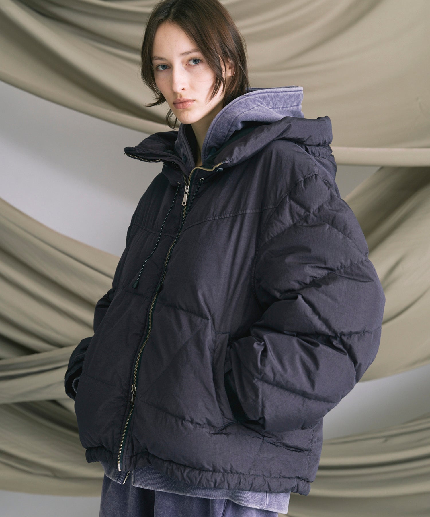 Garment-dye Prime-Over Hood Down Jacket