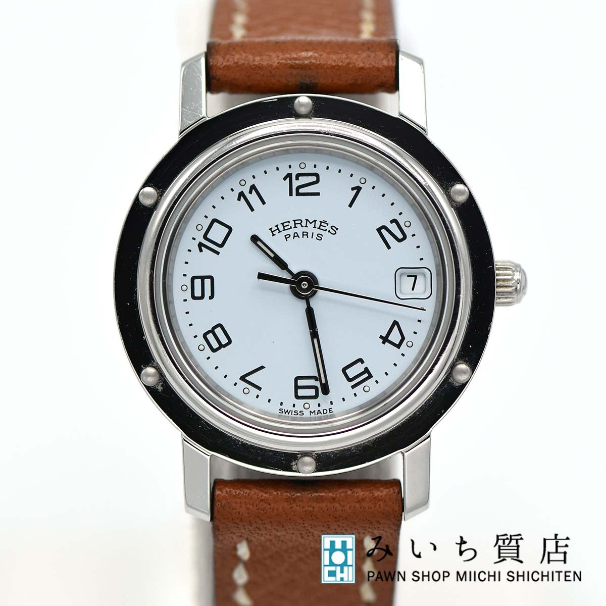 腕時計 稼働 エルメス HERMES クリッパー CL4.210 革ベルト □H刻印
