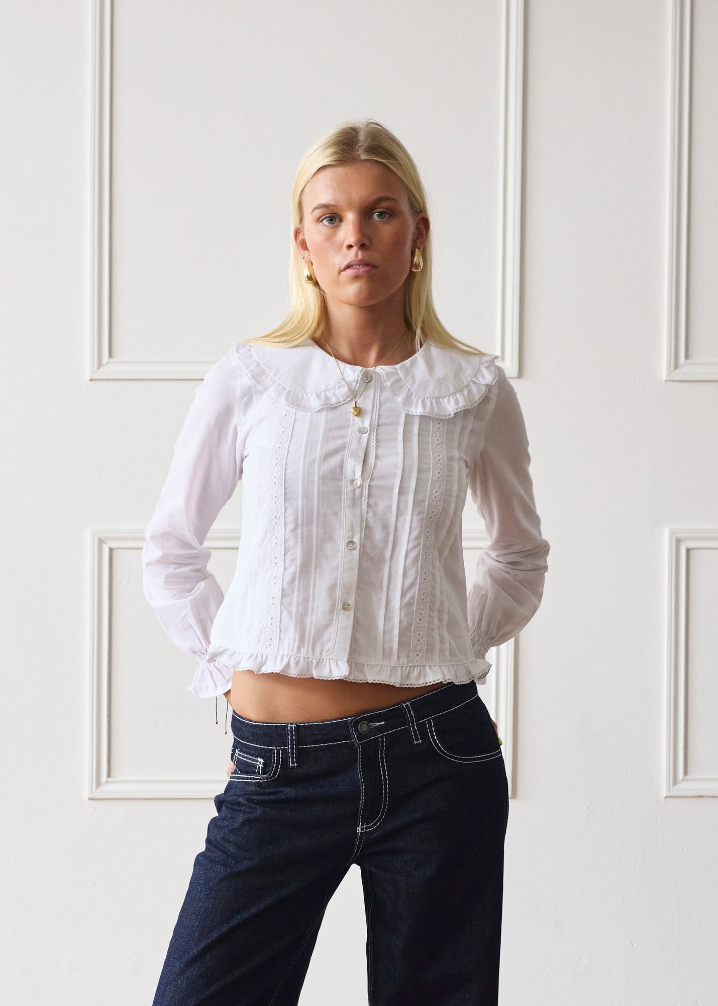 Bettie Blouse Long Sleeve | White Collared Blouse – Minka Dink London