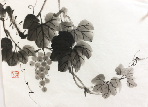 短冊に描く・葡萄』: ーモノクロの芸術水墨画ー京都で水墨画を学んでみ