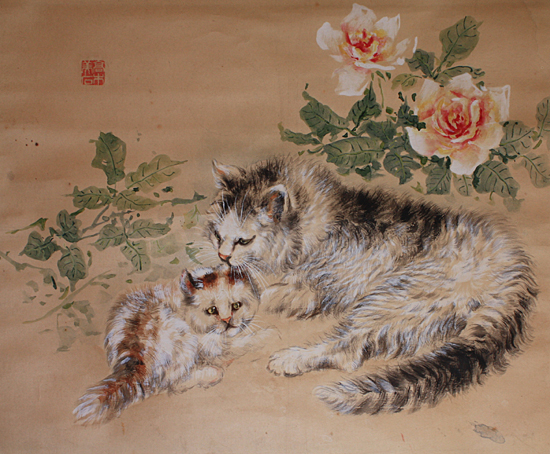 高木美石 『猫』【掛軸 Hanging scroll】浮世絵・掛軸・書画・骨董・古
