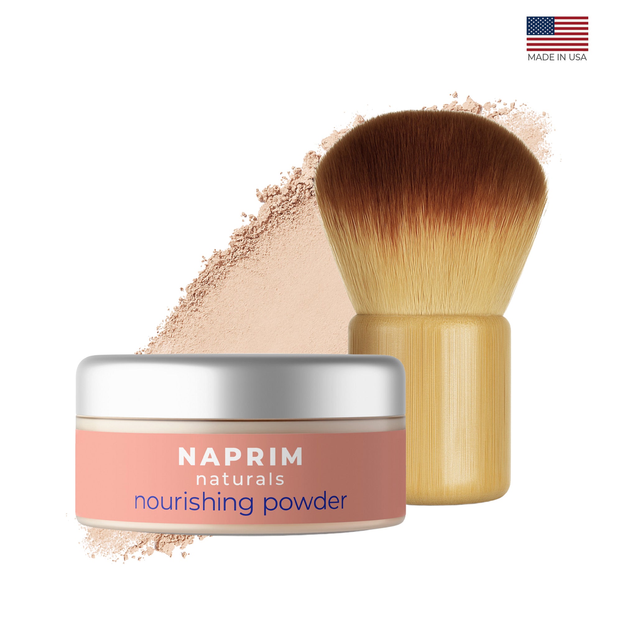 Nourishing Powder + Bamboo Kabuki Brush Set - Hypoallergenic Talc