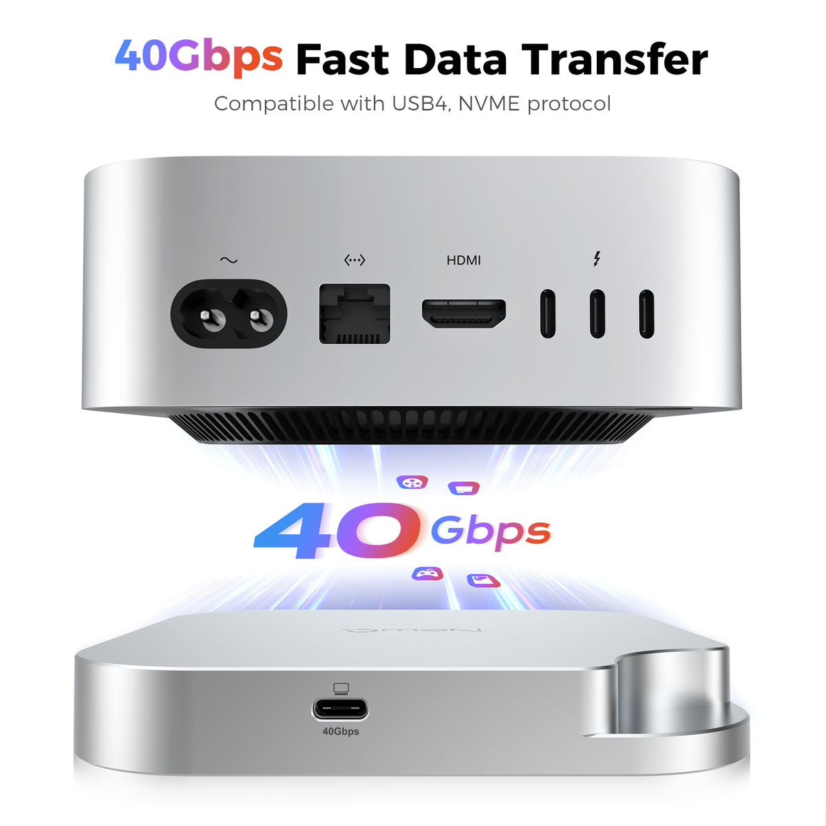 Mac Mini M4 Dock with 40Gbps M.2 NVMe SSD Enclosure, Tool-Free