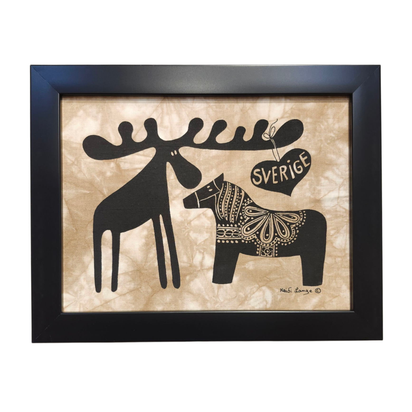 Heidi Lange: Sverige Moose and Dala Horse - Framed Silkscreen
