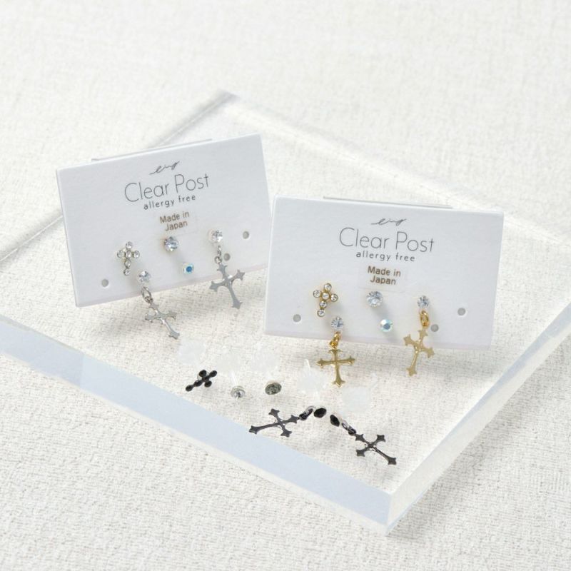 樹脂ピアス クロス プレート ストーン 5個セット 樹脂 ポストピアス