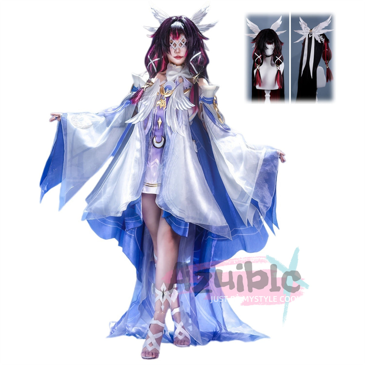 Azuiblc 原神 コロンビーナ コスプレ衣装 豪華生地 3D樹脂髪飾り 金属