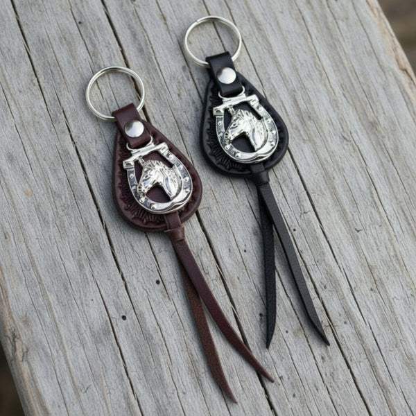 Leather Horsehead Concho Key Ring KC-610 | Buffalo Trader Online