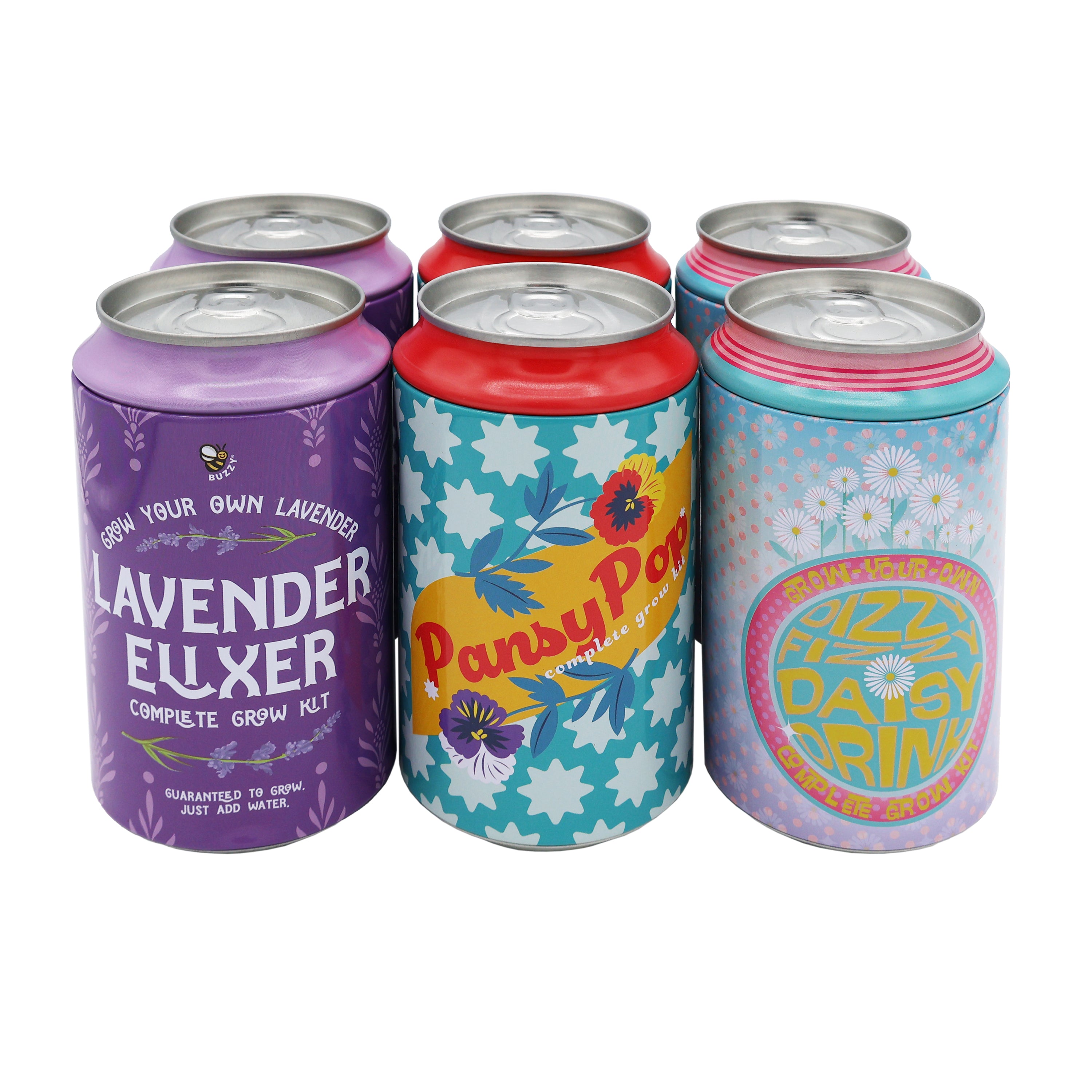 Soda Can Grow Kits (Set of 6) | Dizzy Daisy, Lavender Elixir