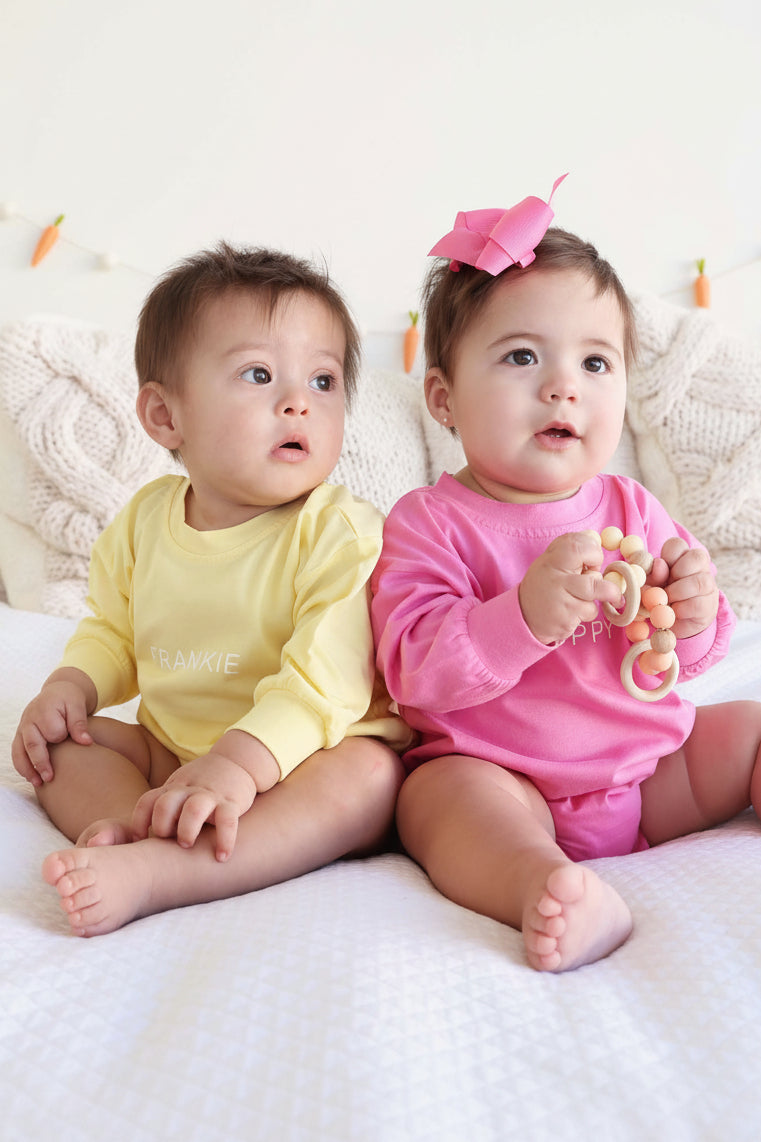 Personalized Long Sleeve Bubble Romper in Spring Colors | Caden Lane