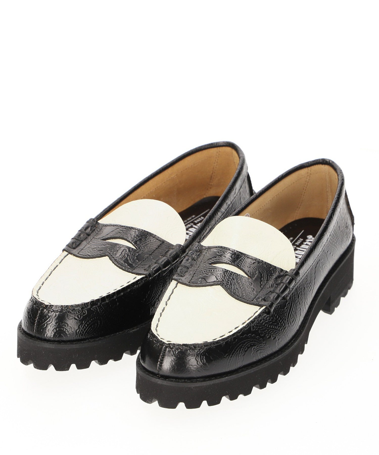 The Kenford fine shoes/TANK SOLE LOAFERS BLACK WHITE PAISLEY