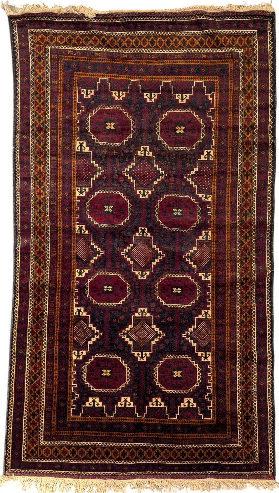 Brown Baluch Tribal Rug – 4x7 Feet – Hand-Knotted Wool, Octagon