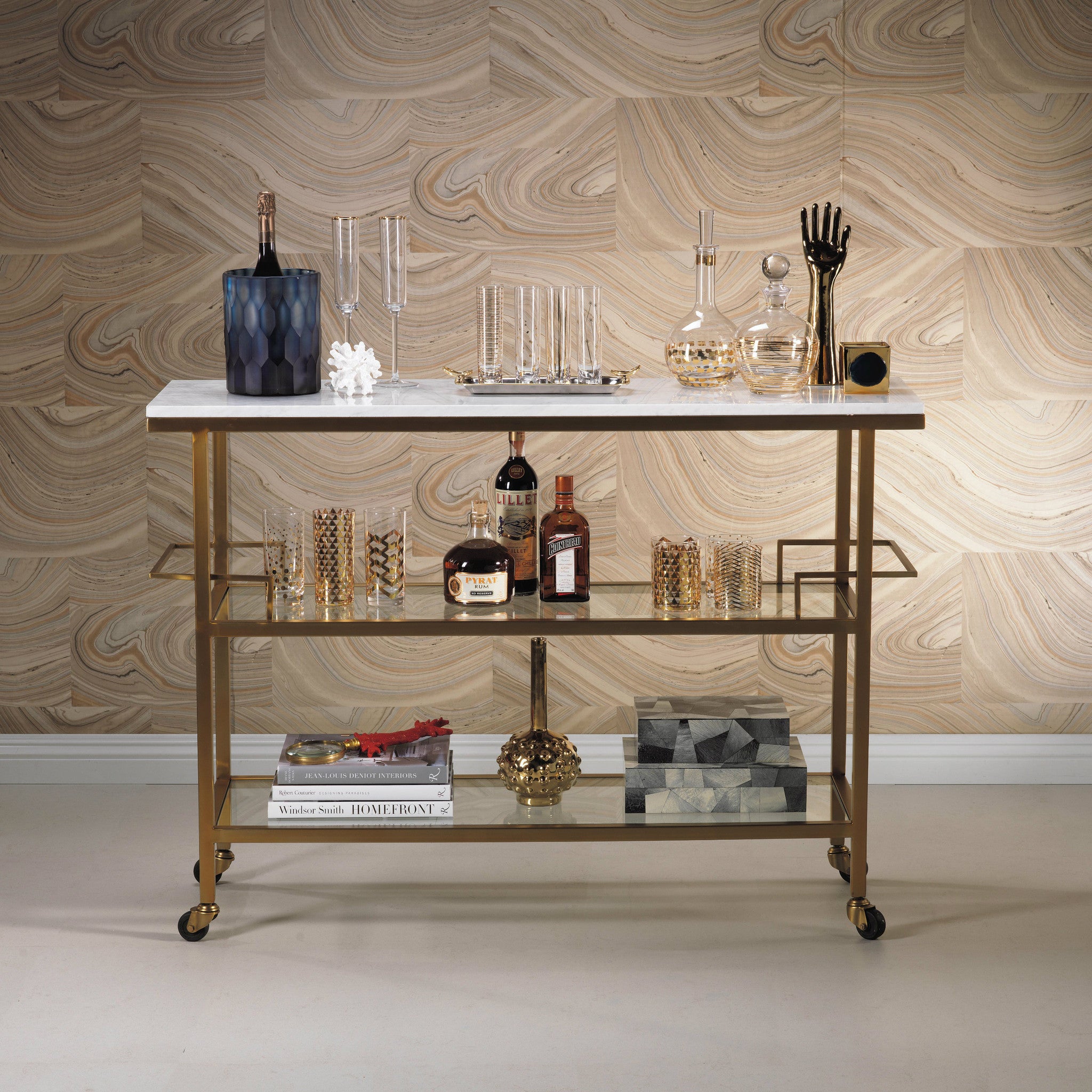 Porto Servo Metal Bar with Makrana Albeta Marble Top