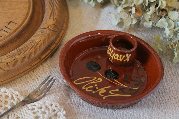 ハンドペイントが可愛いオリーブ皿 フランスアンティーク食器