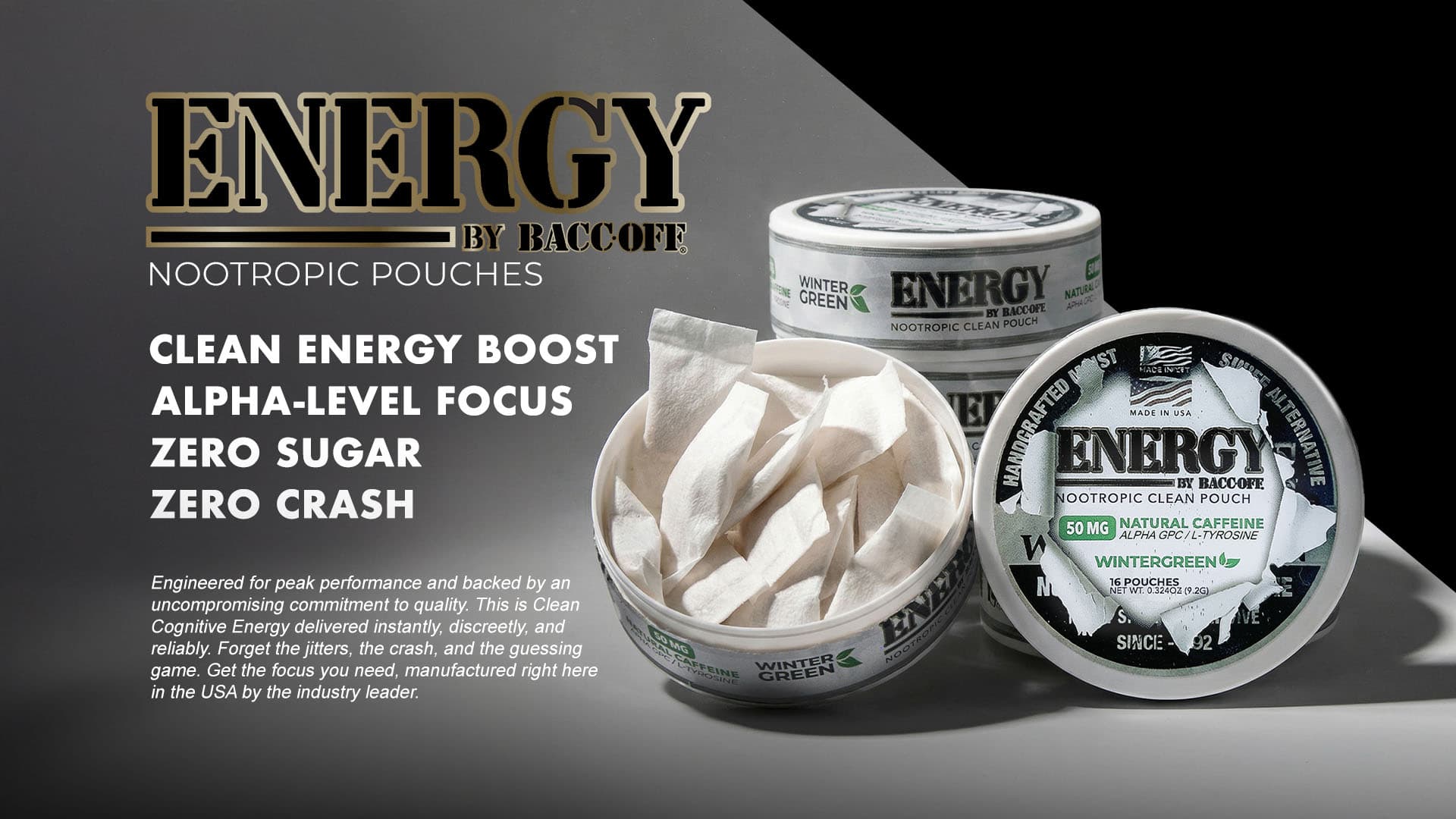 BaccOff Energy- Nootropioc Wintergreen Pouches
