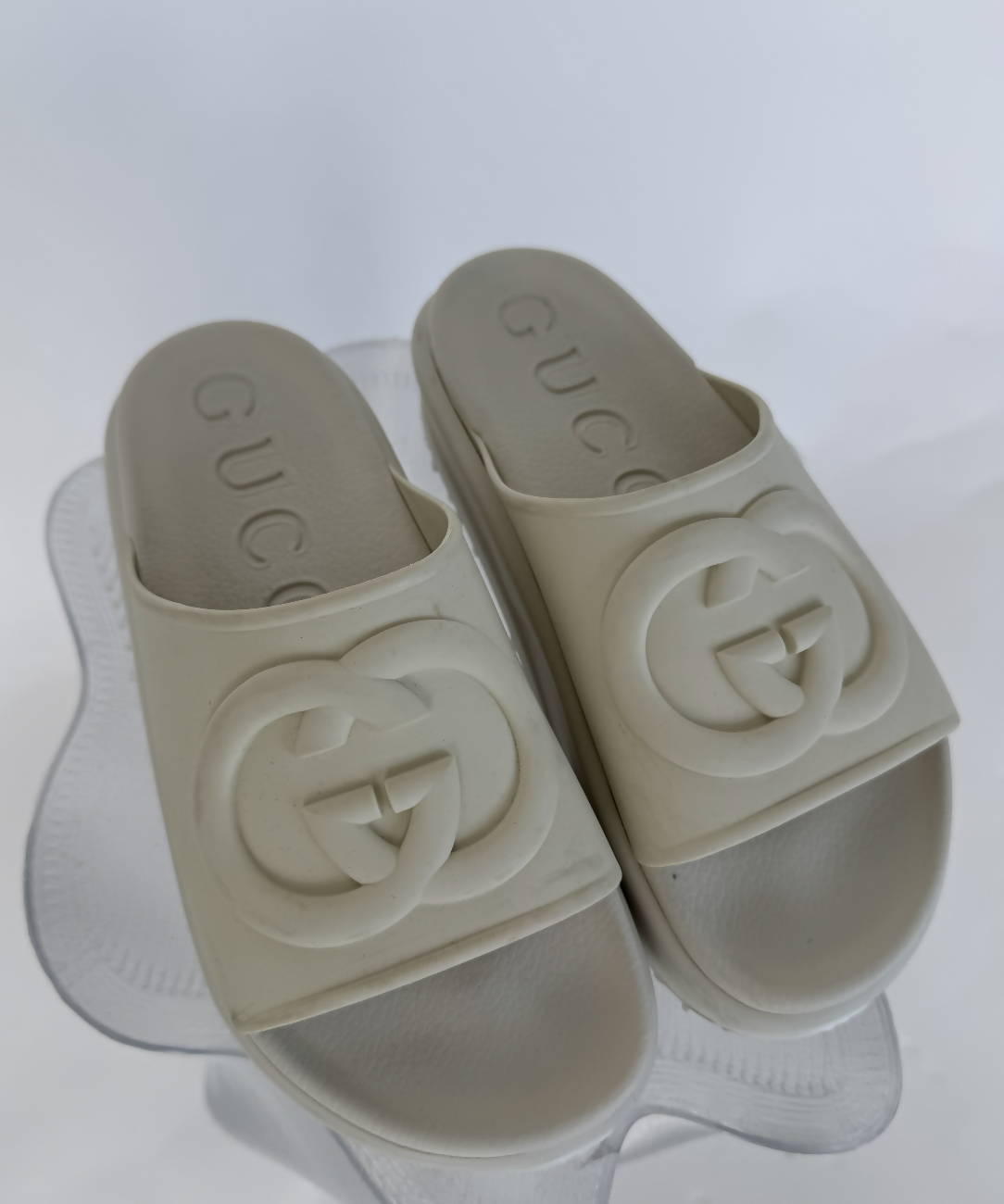 Gucci Slide Sandal with Interlocking G in White Rubber Cream