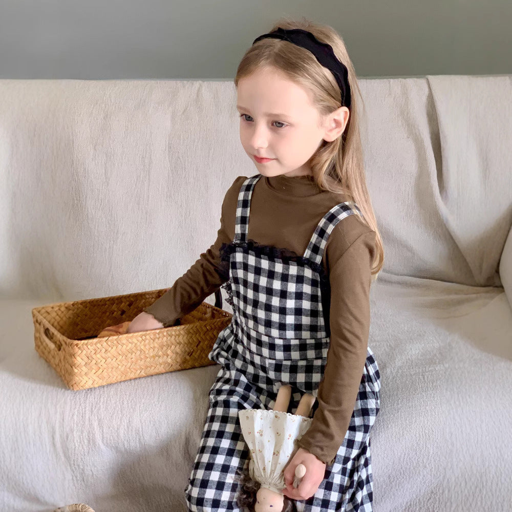 90-140】レースデザインギンガムチェックサロペット｜ELMO-こども服