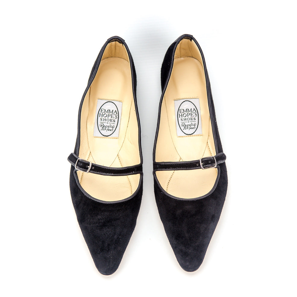 70's Strap+Bar Shoe Low Ballet-Suede Black – Emma Hope shop