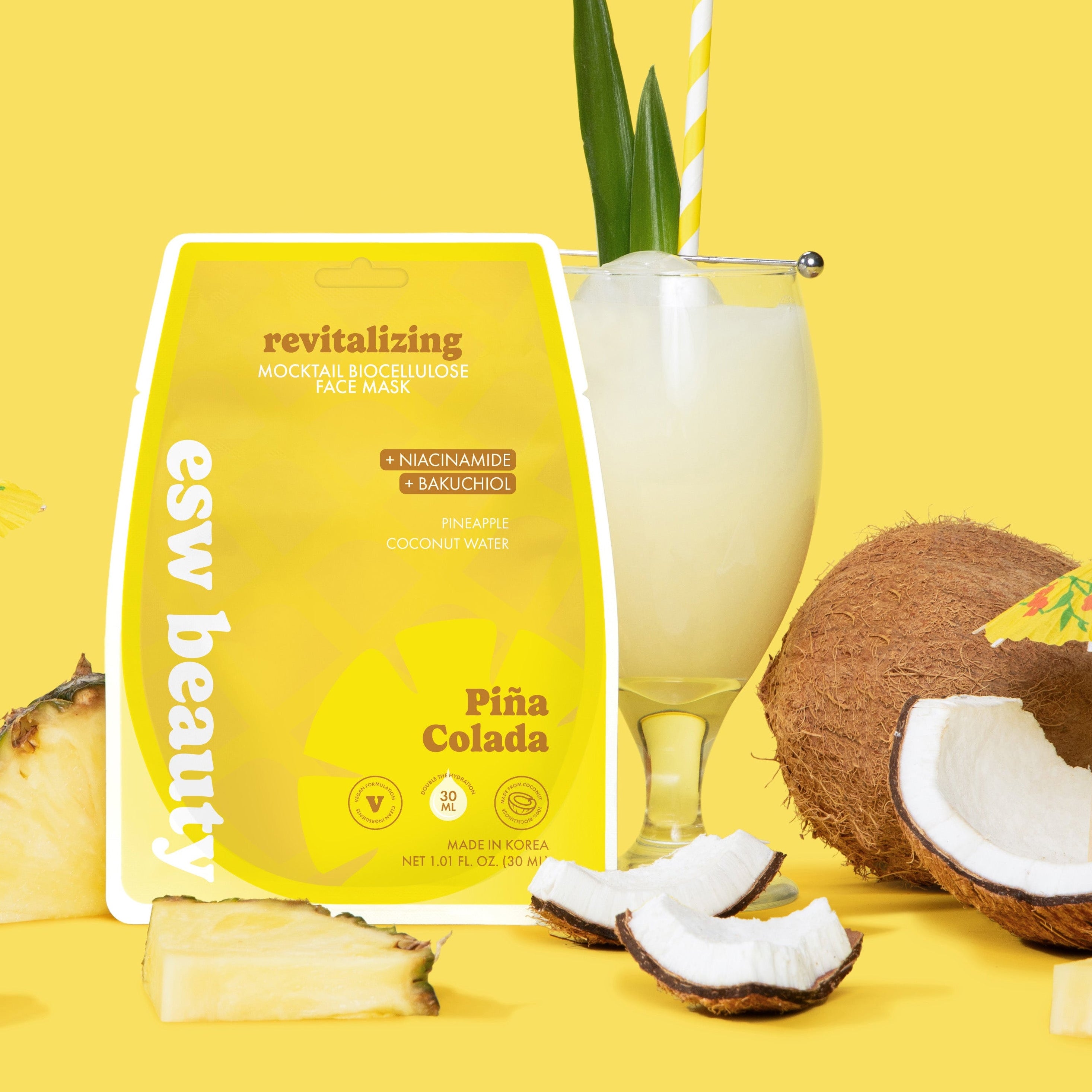 Piña Colada Revitalizing Biocellulose Mocktail Mask | ESW Beauty