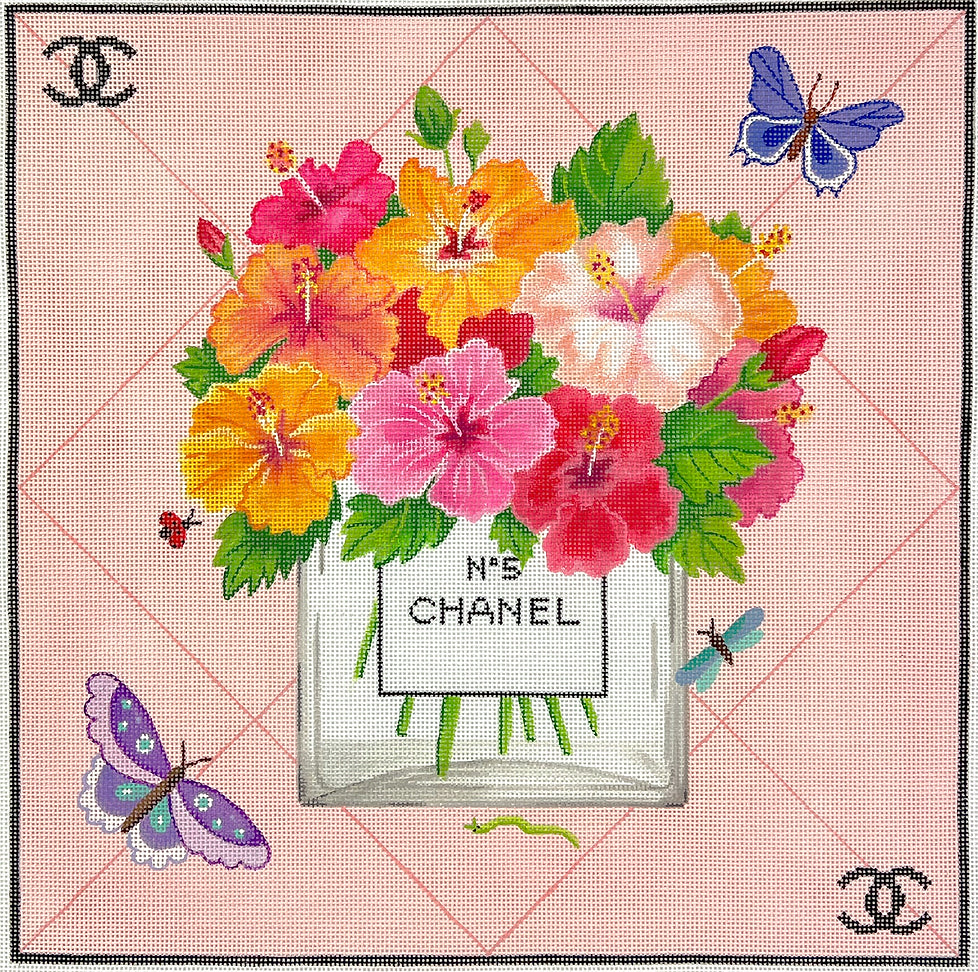 PL-567 - Chanel-Inpired Flowers in No. 5 Bottle with Butterflies on Bl