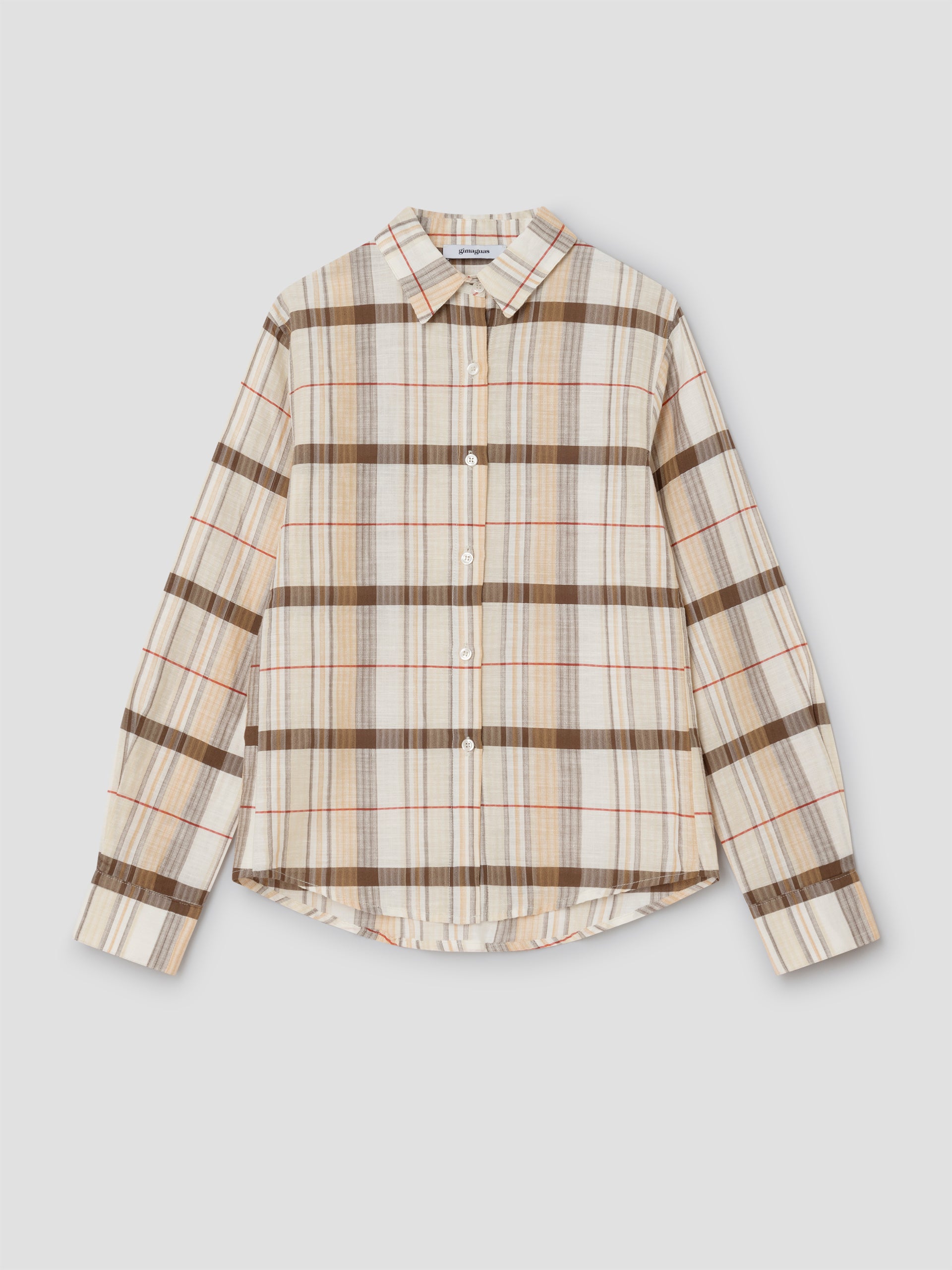 Beige checkered shirt for women with pocket and fitted cut – Gimaguas