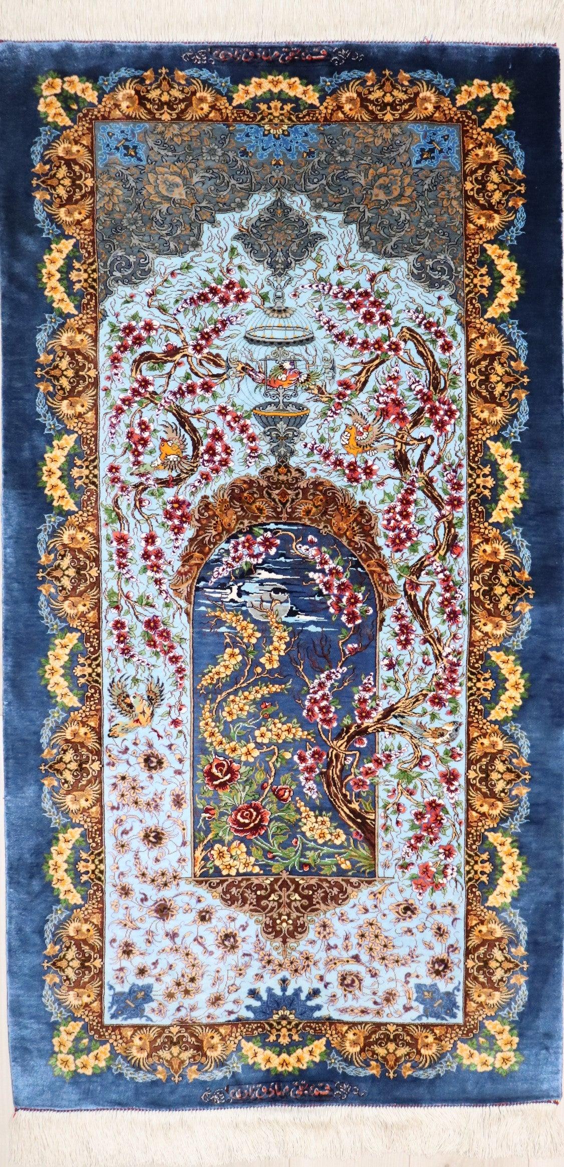 ペルシャ絨毯 クム産 シルク 100% [Sadegzadeh/サデグザデ工房] 生命の