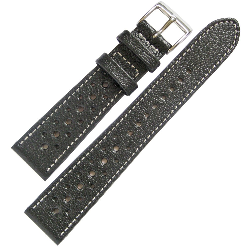 Fluco Biarritz Racing Black Soft Goatskin Leather Watch Strap