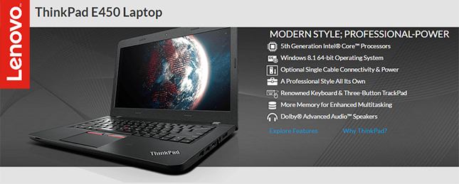 Lenovo ThinkPad E450 20DCA08XPH 14-inch HD Intel Core i3-5005U/4GB