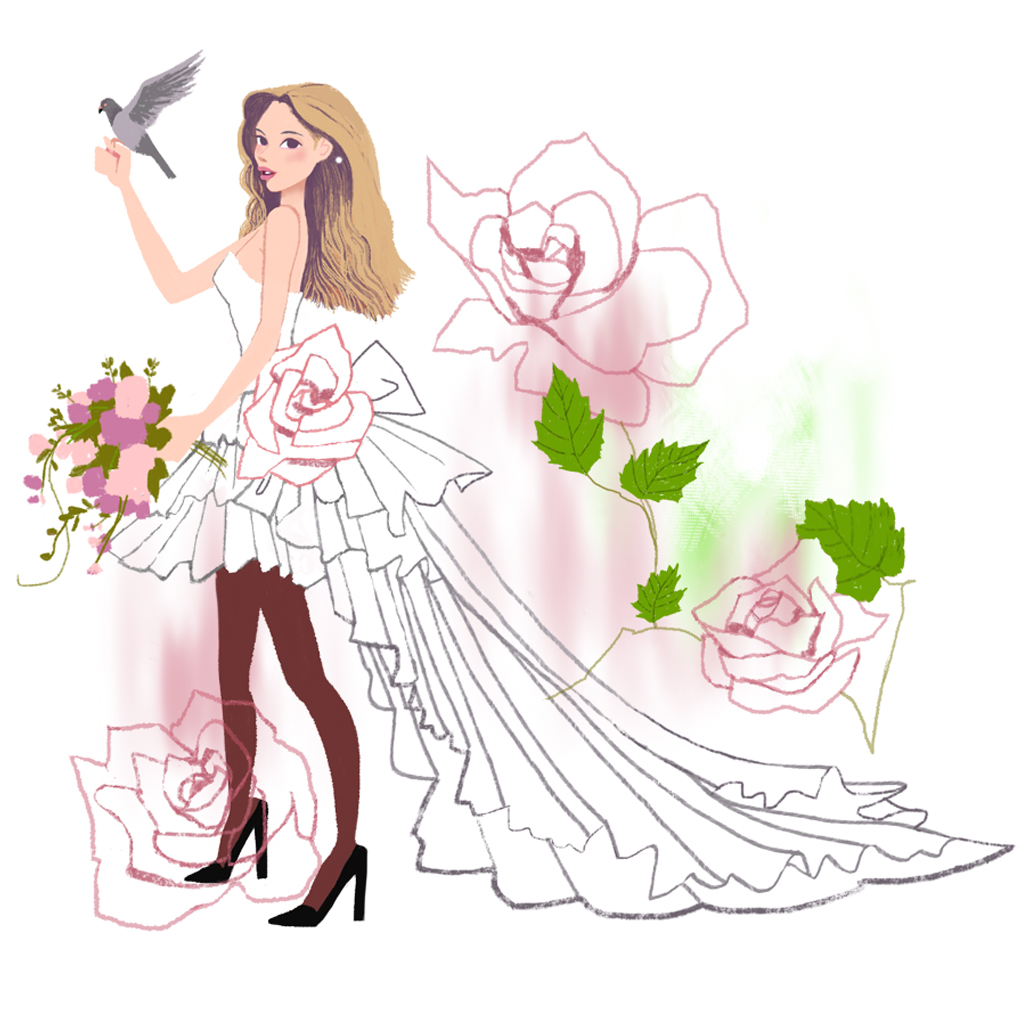 ドレスとバラのイラストレーション | オケスタジオMAKOイラストレーション