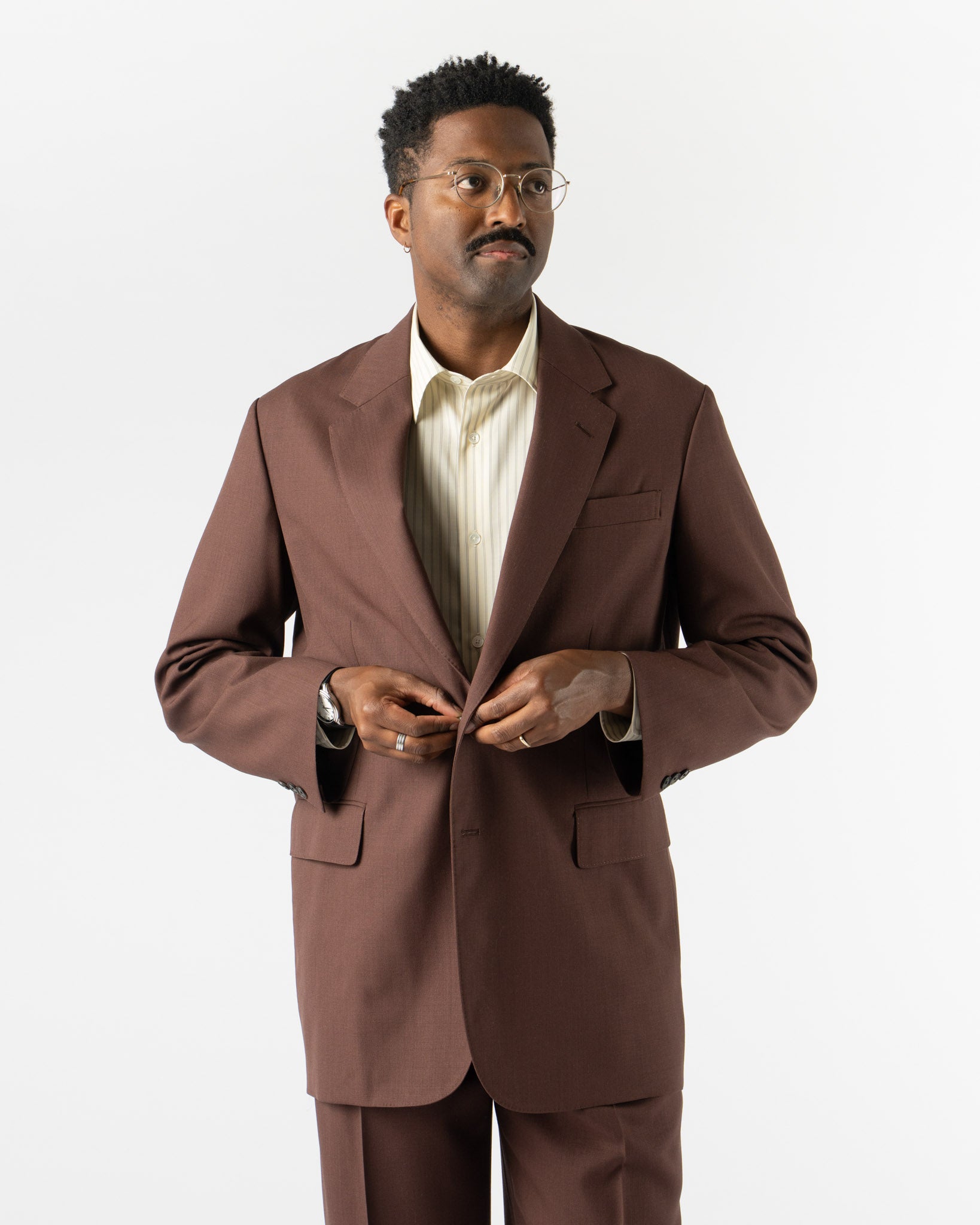 Auralee Wool Kid Mohair Hop Sack Jacket in Burgundy Curated at