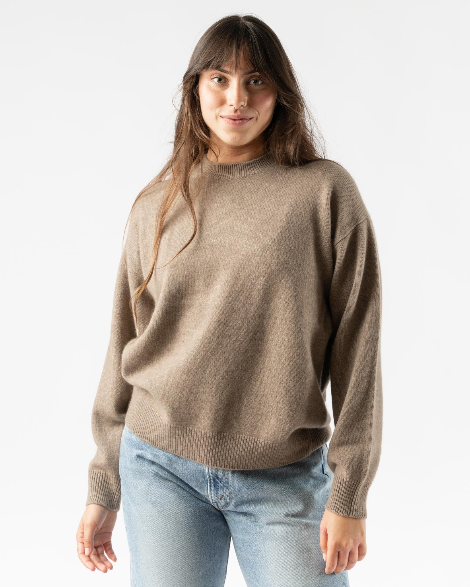 Auralee Baby Cashmere Knit Pull Over in Natural Brown Curated at