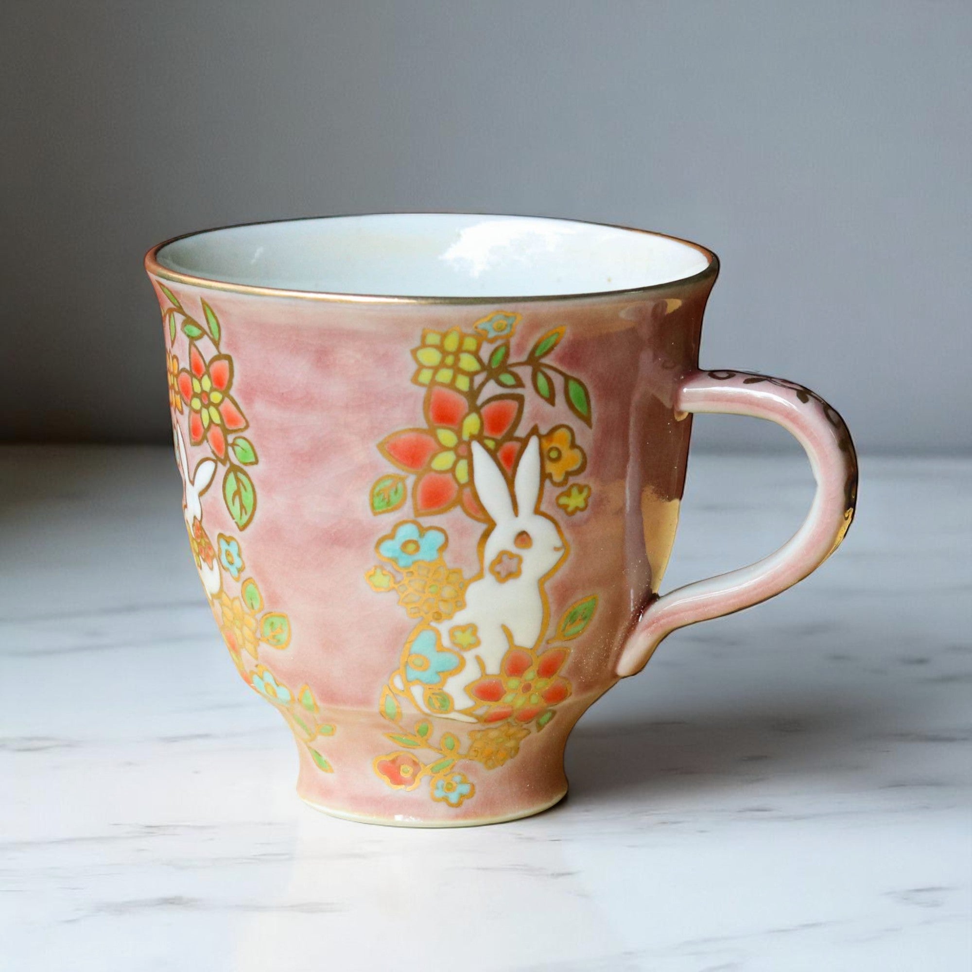 九谷焼 マグカップ | 花きらり | 白兎 | 美山窯