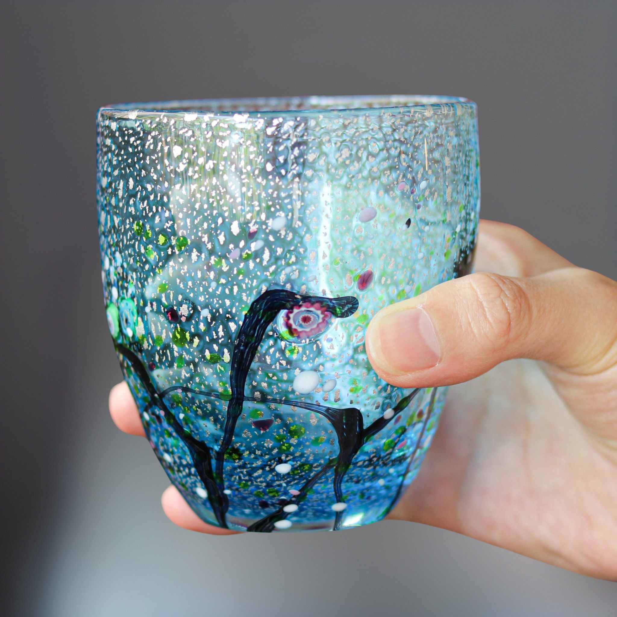 綾ガラス グラス | 光琳 爽 ロック | オーシャンブルー | グラスアート黒木