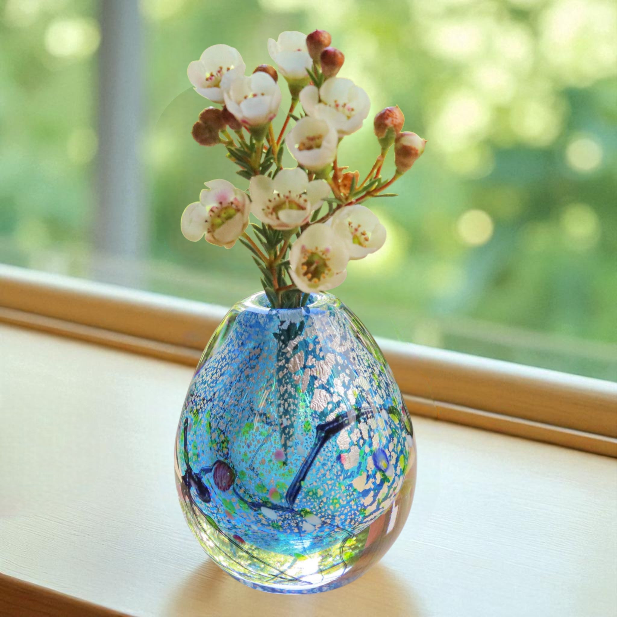 綾ガラス 一輪挿し | 光琳 爽 | オーシャンブルー | グラスアート黒木
