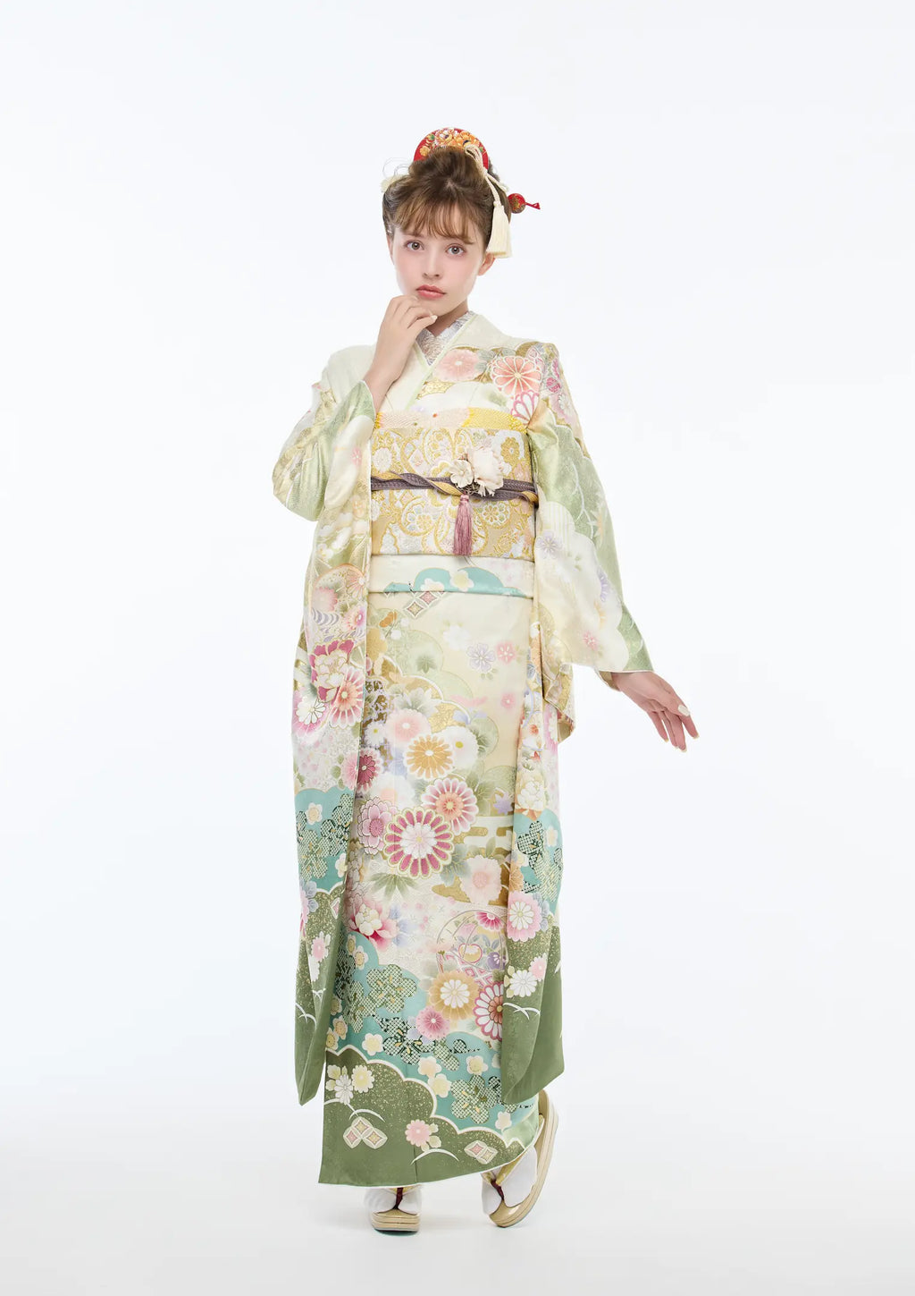 振袖ネットレンタル：鶯色で可憐に 】優しい緑/KH-506 – kimono-hearts