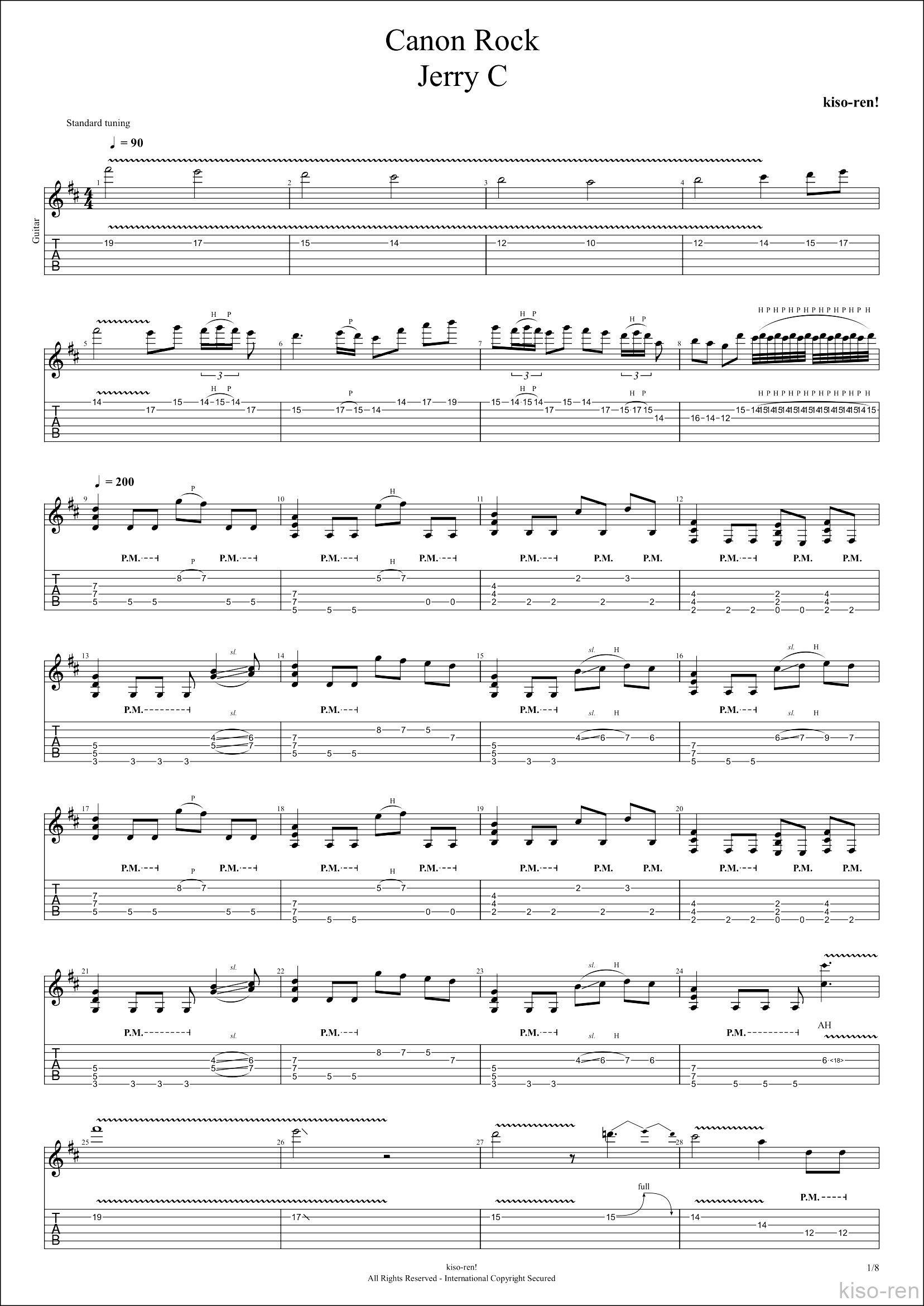 TAB】Canon Rock / JerryC カノンロック Slow Guitar練習用スロー