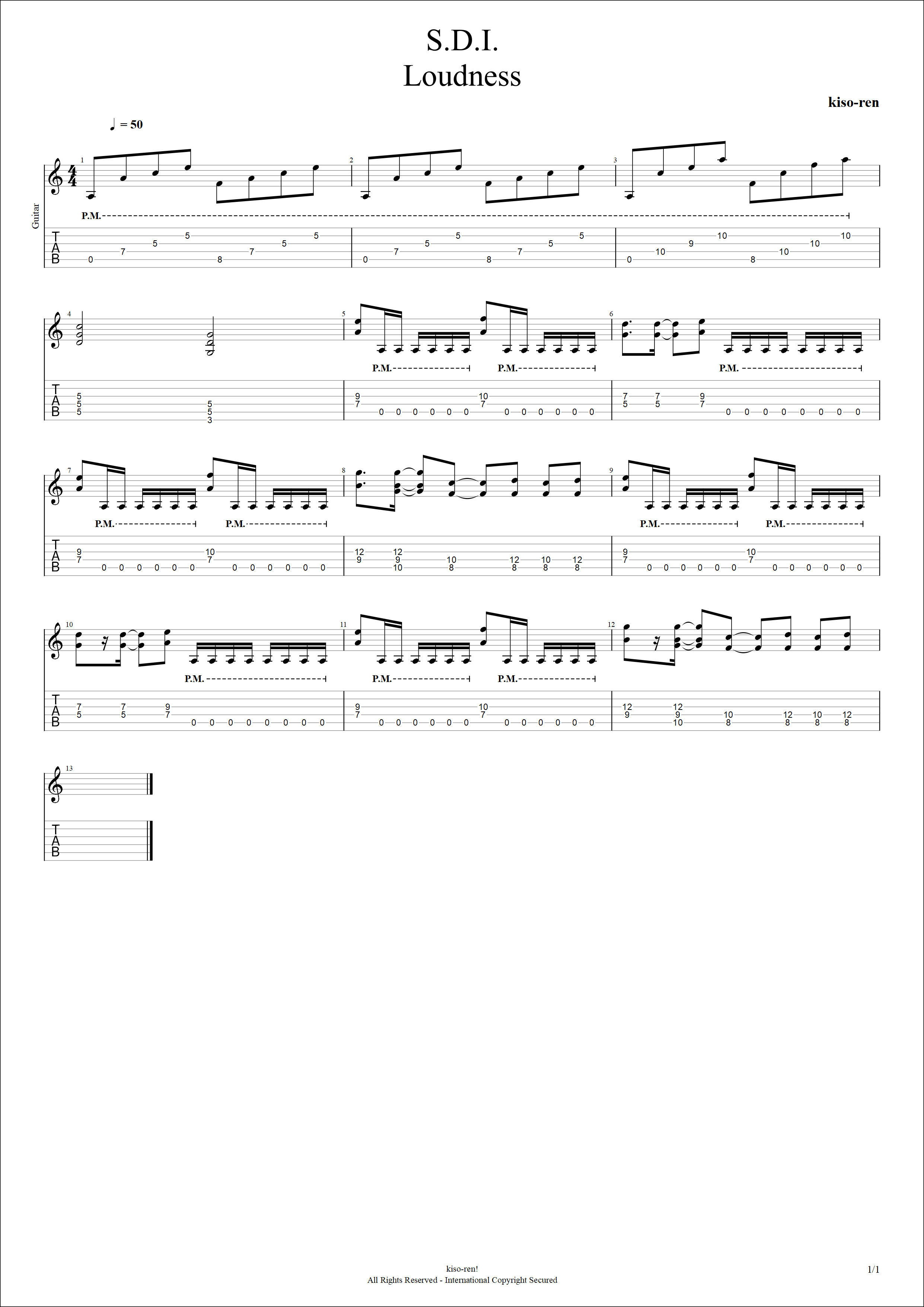 TAB】S.D.I. / LOUDNESS AKIRA TAKASAKI Intro Guitar Practice