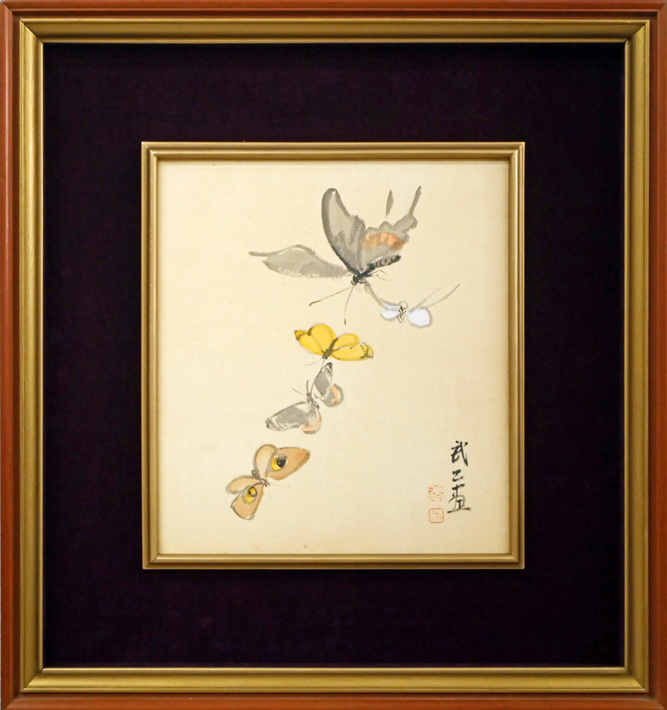藤島武二「蝶」肉筆彩色画・絹本・色紙額装 絵画買取・販売の小竹美術