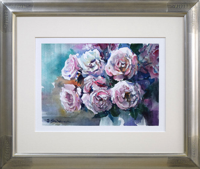 酒井芳元「薔薇」水彩画・3号 絵画買取・販売の小竹美術