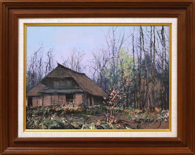 佐藤あつ子「兜造りの家（さがえ）」油絵・P8号 絵画買取・販売の小竹美術