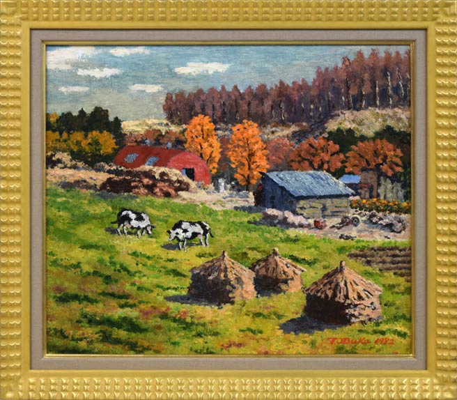 大塚武「牛のいる牧場風景」油絵・F10号 絵画買取・販売の小竹美術