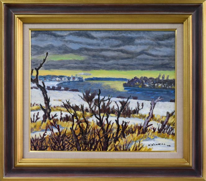 絵画 油絵雪の隈畔渡辺良雄