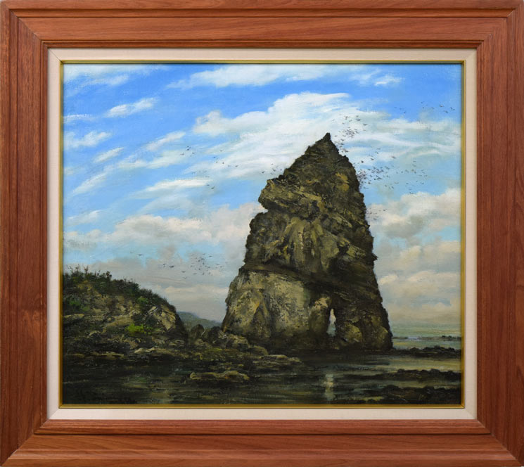 清水弘哉「塩谷のイワツバメ岩（小樽）」油絵・F10号 絵画買取・販売の