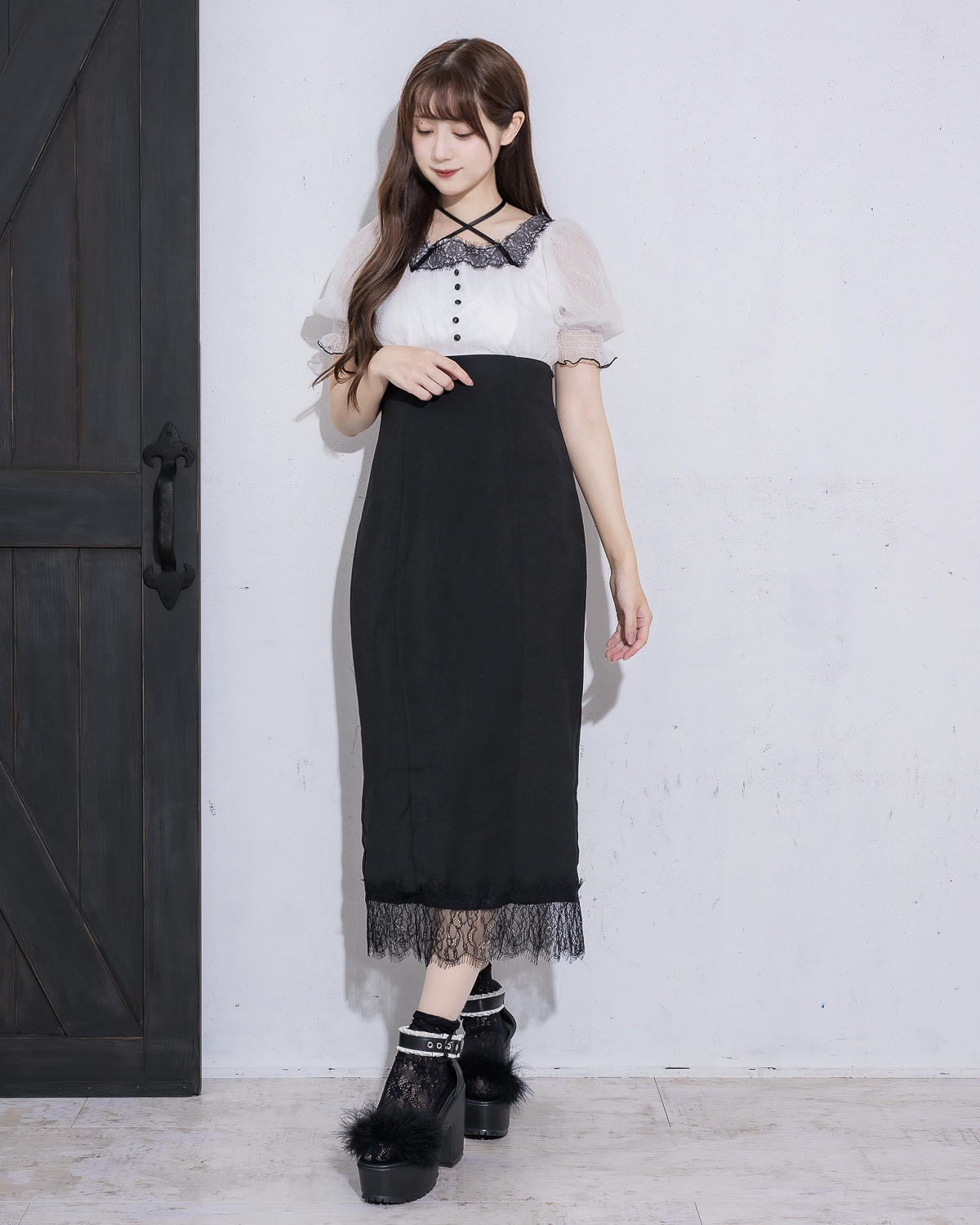 レースドッキングタイトロングワンピース – pium