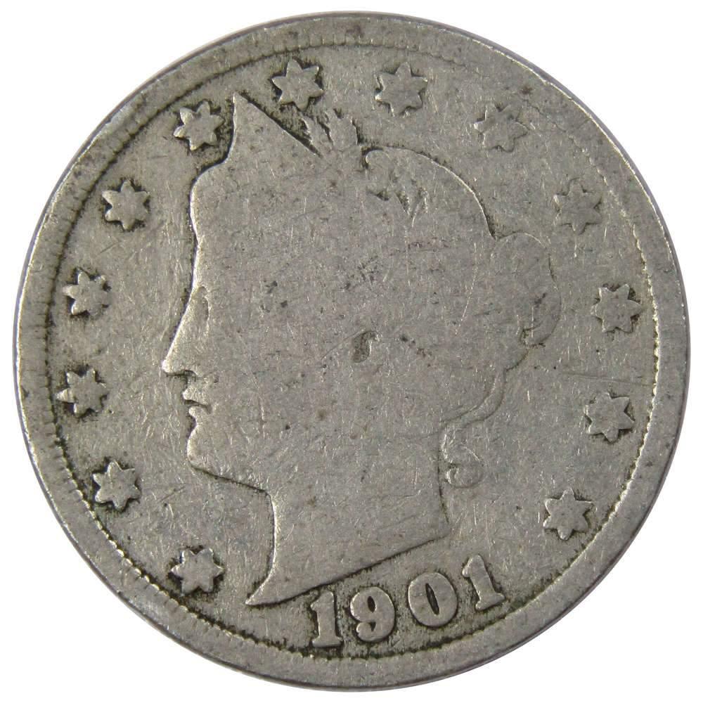 1901 Liberty Head V Nickel Circulated 5c Coin Collectible