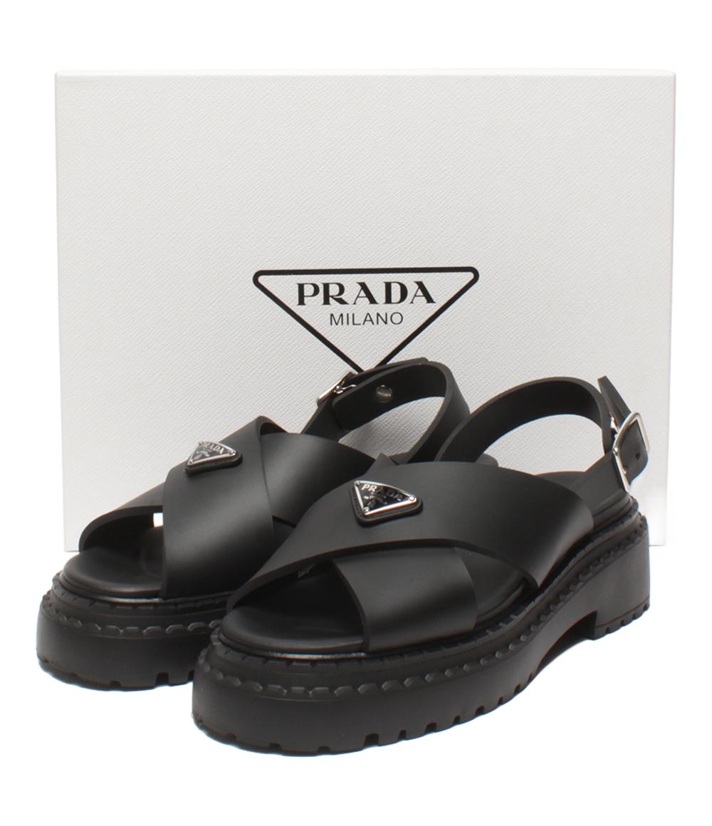 美品 PRADA モノリス ラバー サンダル 厚底 1X382N 3LKK レディース