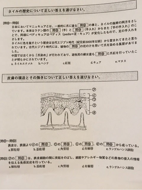 ジェル検定中級 筆記問題（ネイリスト技能検定二級筆記問題同様