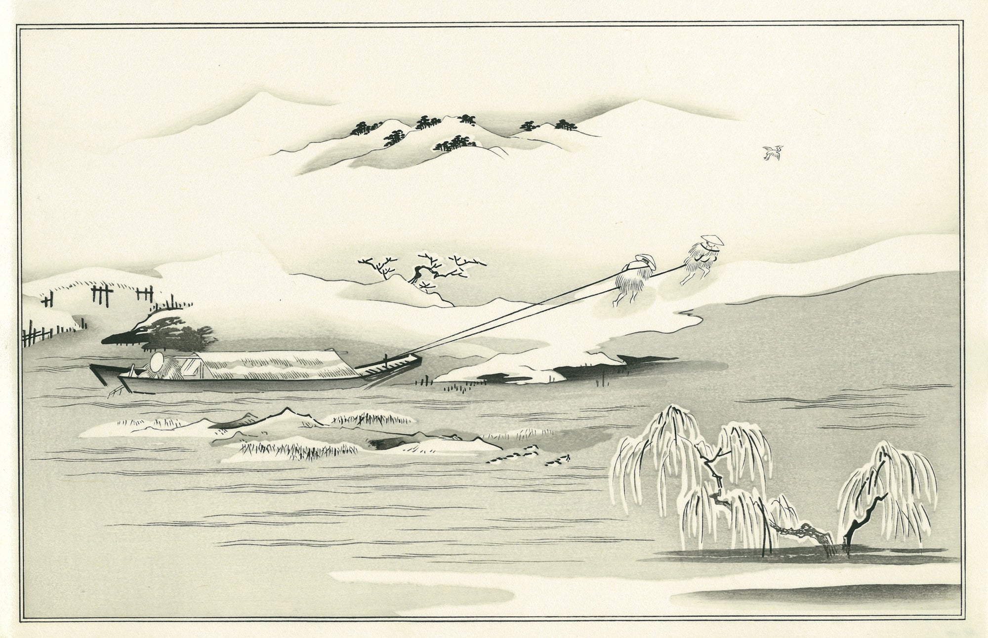 Kitagawa Utamaro（喜多川歌麿） 喜多川歌麿「銀世界 雪の曳舟