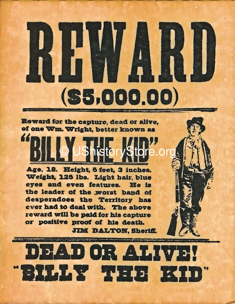 Billy the Kid $5,000 Reward Wanted Poster – store.ushistory.org
