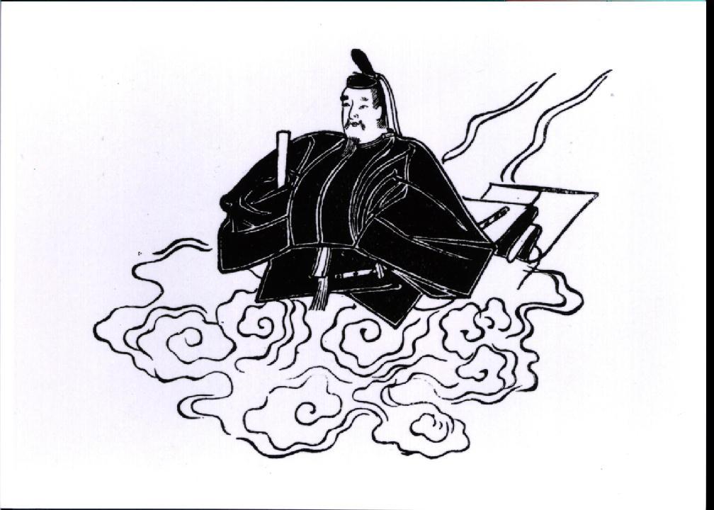 解説なし，雲に乗る昔の貴族の絵）