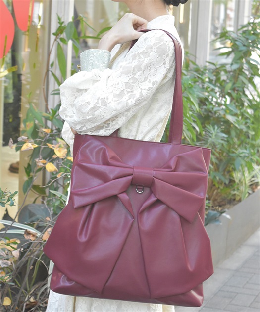 タテ型ビッグリボン合皮トート | axes femme online shop